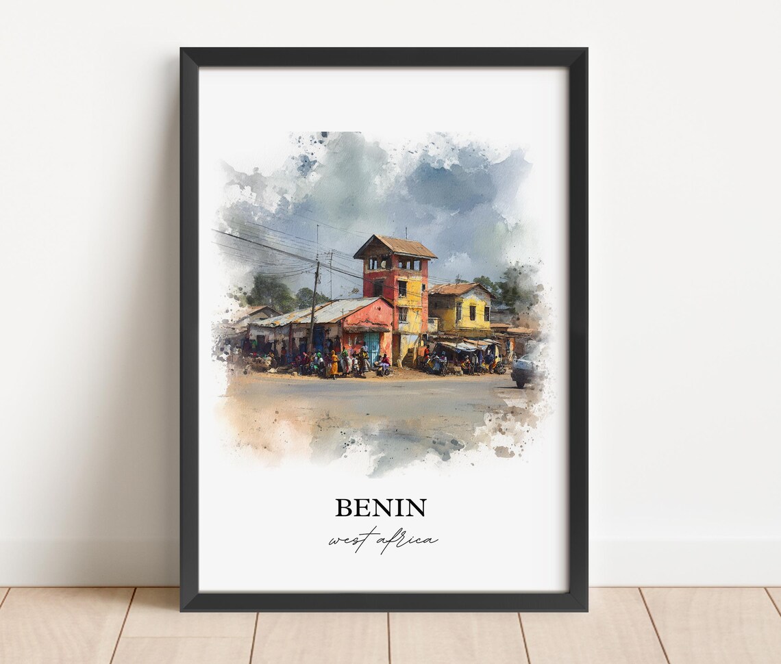 Benin West Africa Street Market Scene Watercolor Artwork Poster - Image 4