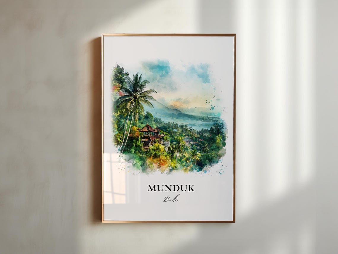 Munduk Bali Watercolor Mountain Temple Misty Jungle Art Poster - Image 6
