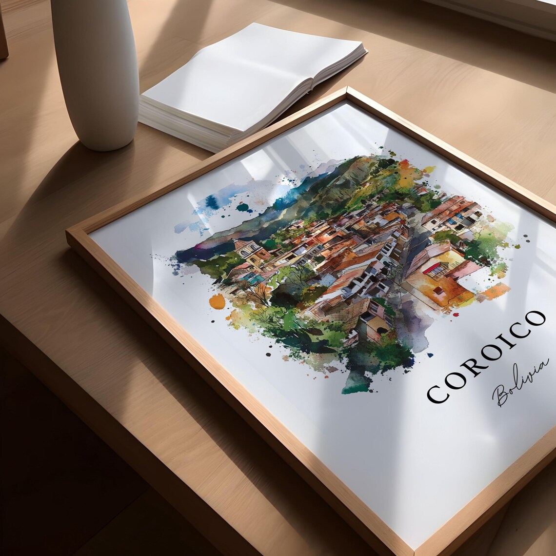 Coroico Bolivia Watercolor Hillside Town Church Scene Poster - Image 4