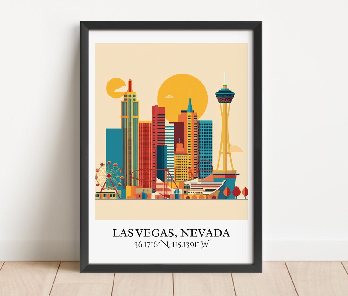 Las Vegas Nevada Strip Skyline Stratosphere Tower Retro Travel Poster - Image 3