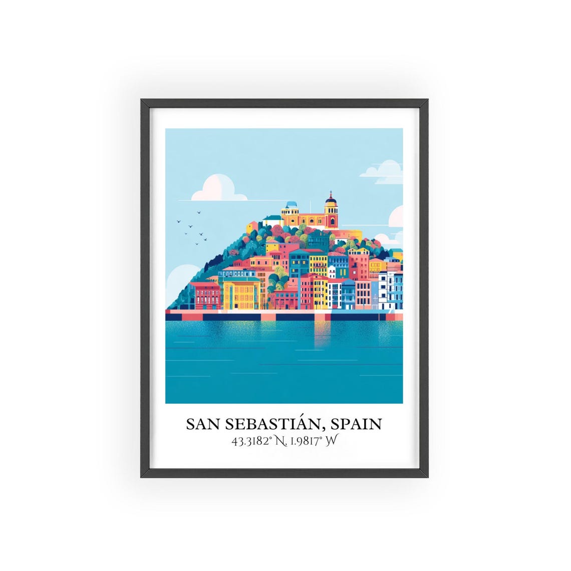 San Sebastian Spain Bay Hilltop Castle Waterfront Travel Poster - Image 2