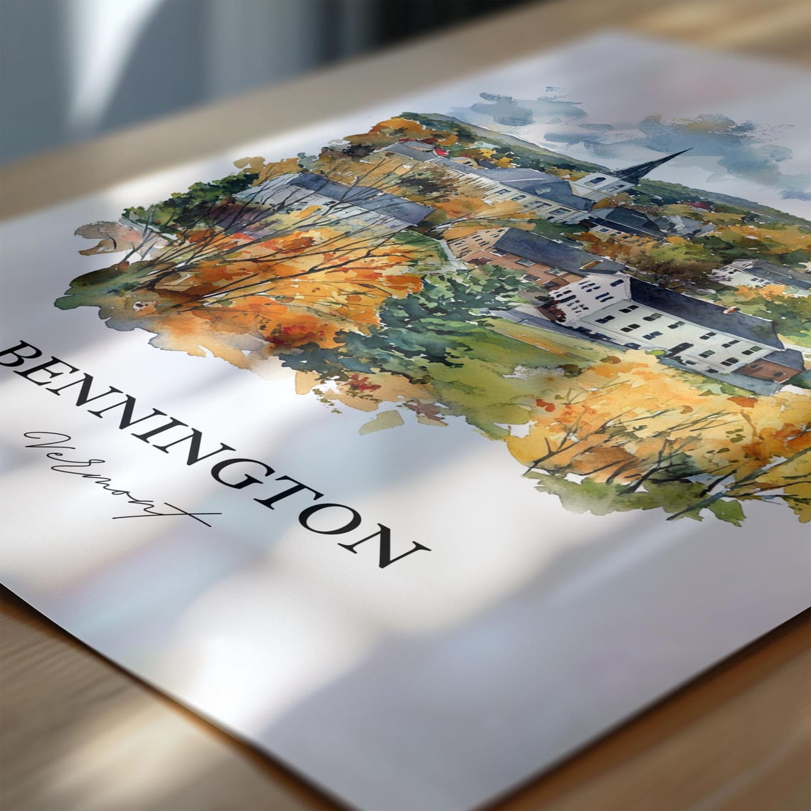 Bennington Vermont Fall Foliage New England Town Watercolor Art Poster - Image 6