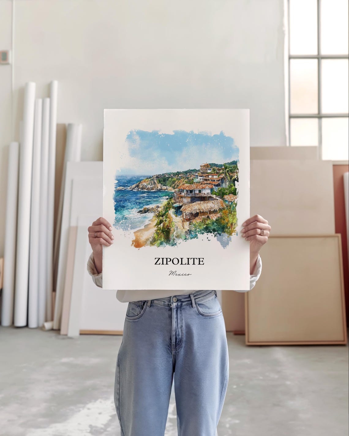 Zipolite Wall Art Mexico Print Watercolor Oaxaca Gift Travel Poster Housewarming - Image 3
