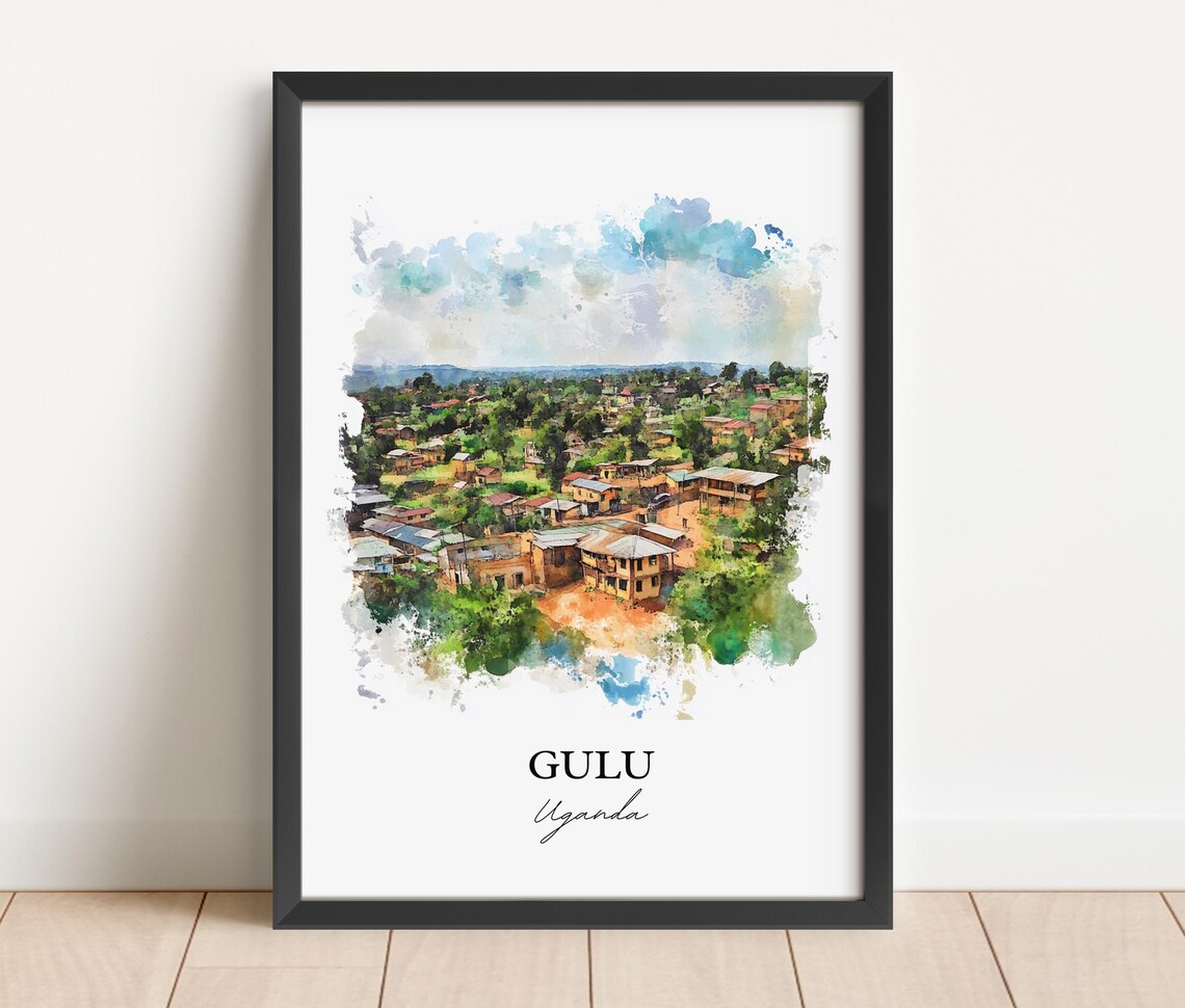 Gulu Uganda Aerial Town View Green Landscape Watercolor Poster - Image 2