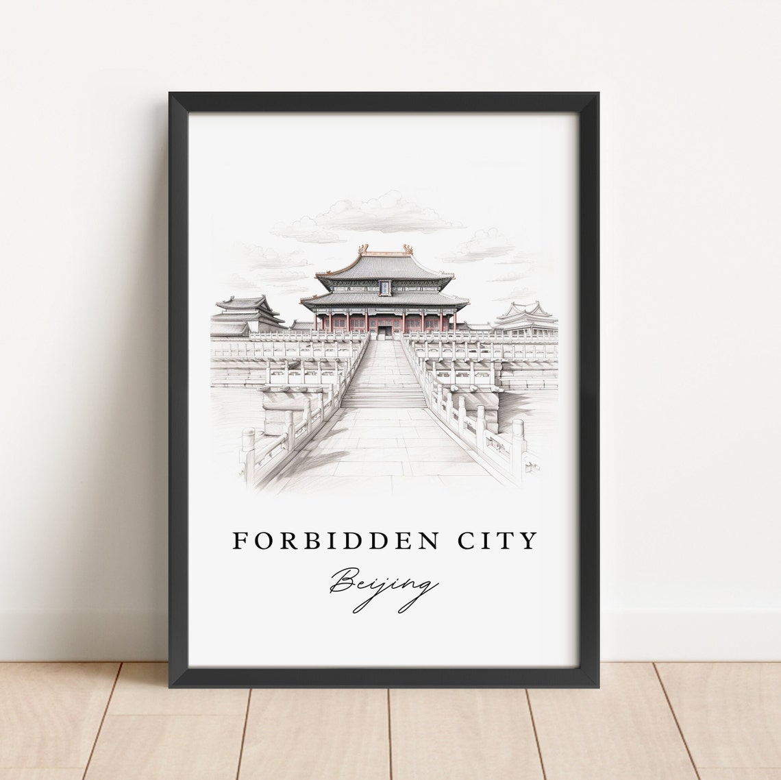 Forbidden City Beijing Pencil Sketch Imperial Palace Hall Poster - Image 3