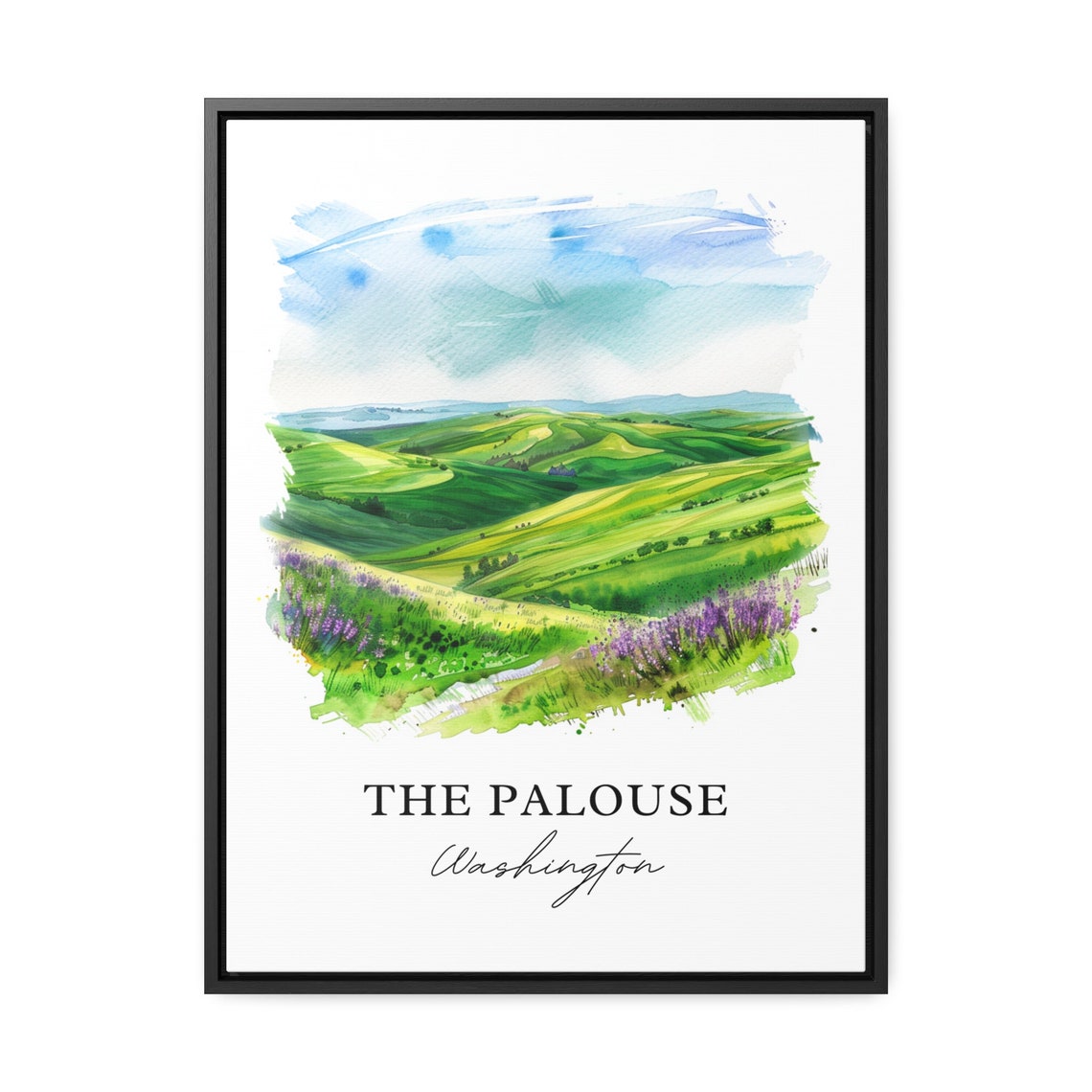 The Palouse Washington Watercolor Rolling Hills Scene Art Poster - Image 3