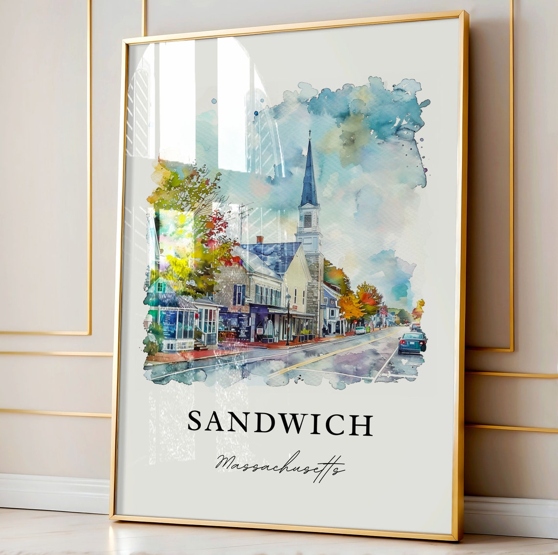Sandwich Massachusetts Cape Cod Town Street Watercolor Poster - Image 4