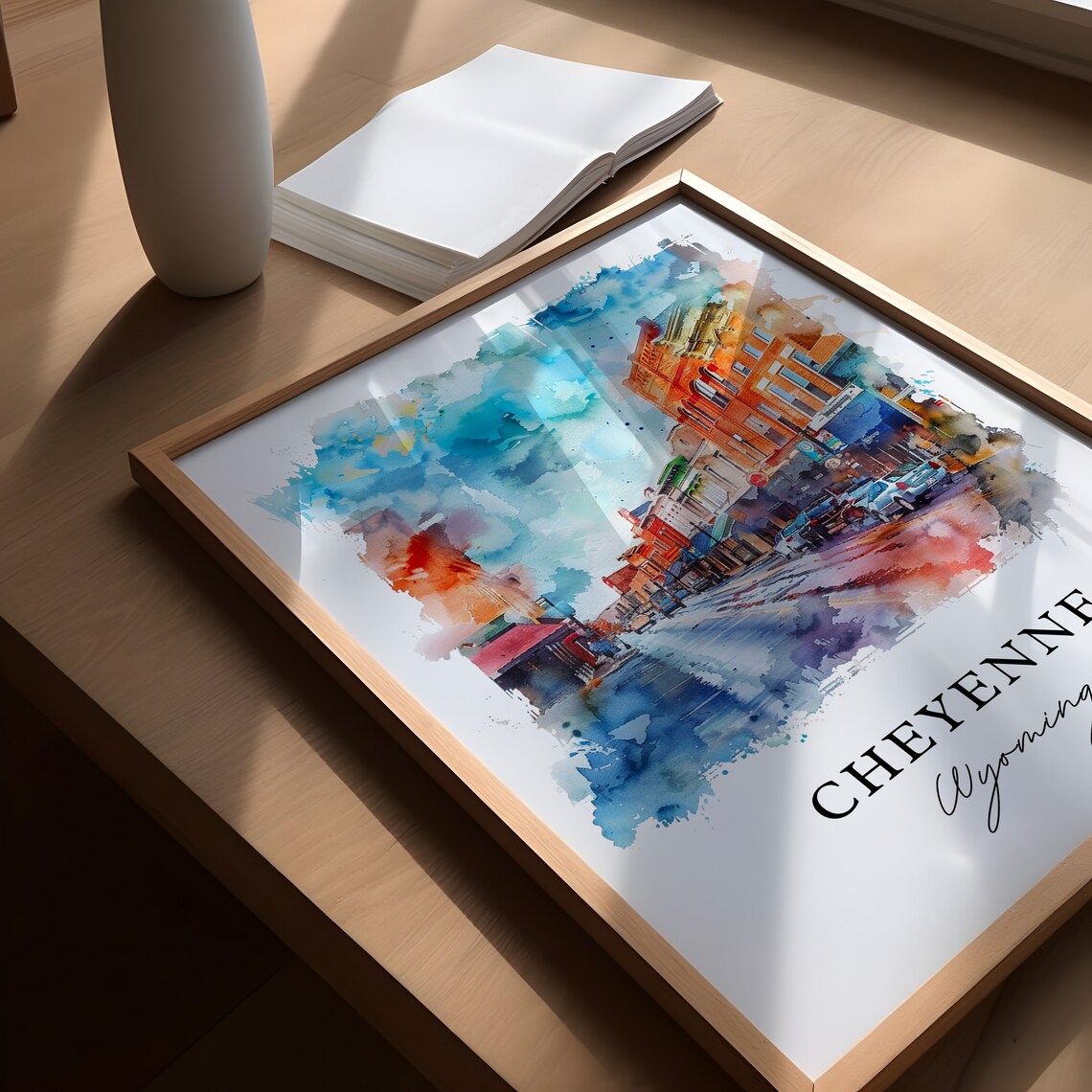 Cheyenne Wyoming Historic Downtown Street Watercolor City Poster - Image 5