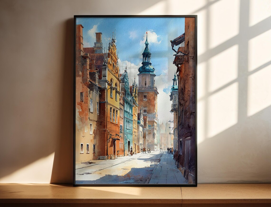 Poznan Watercolor Travel Poster, Poland Artwork Decor