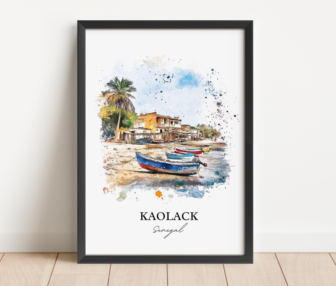 Kaolack Senegal Fishing Boats Beach Watercolor Travel Art Poster - Image 5