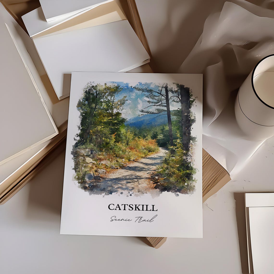 Catskill Scenic Trail Watercolor Forest Path Mountain View Poster - Image 2