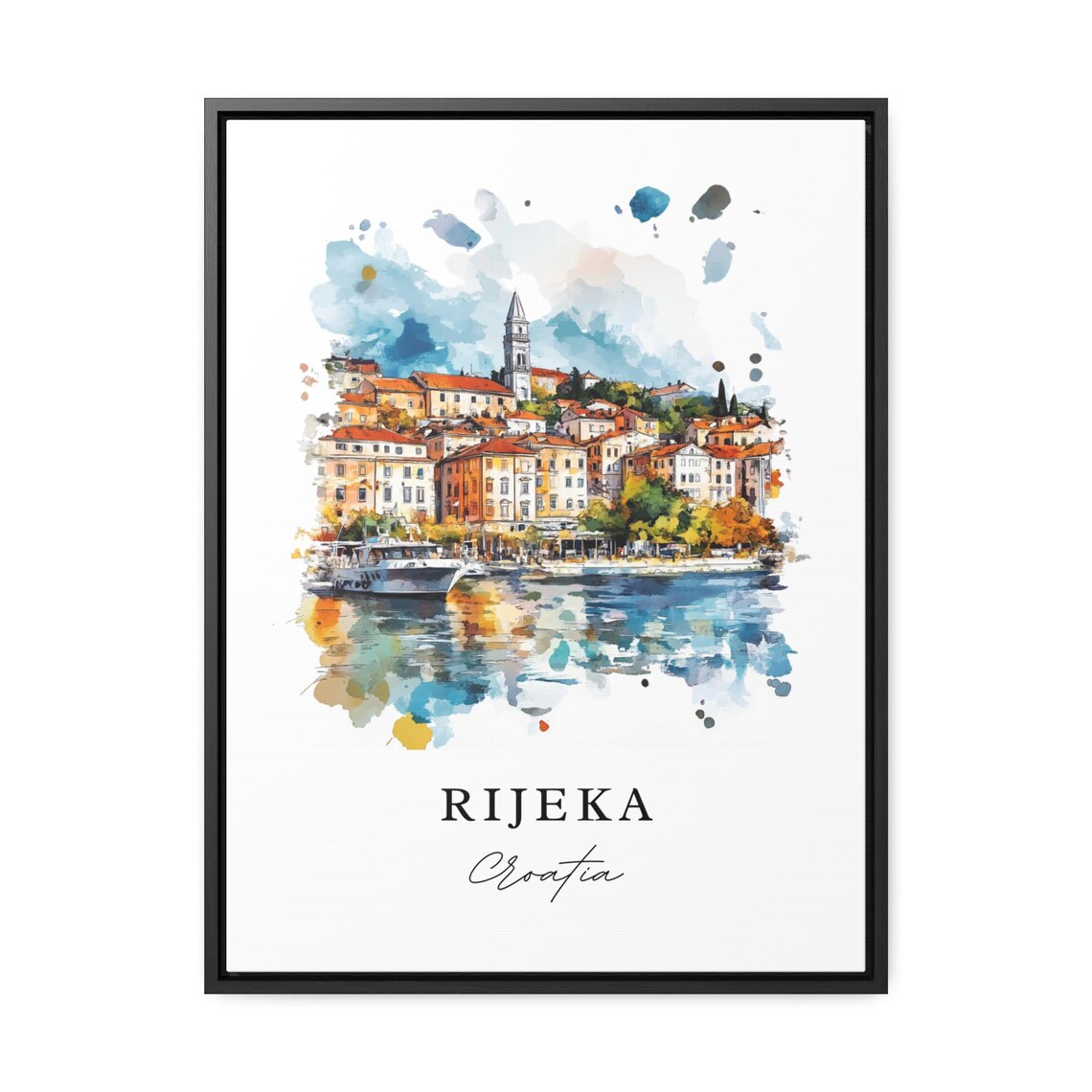 Rijeka Croatia Harbor Boats Waterfront Watercolor Travel Poster - Image 3