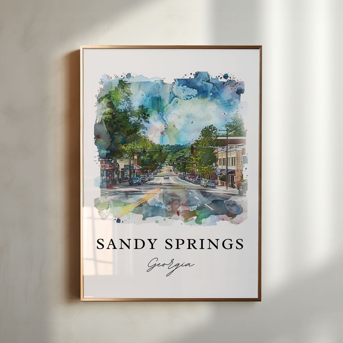 Sandy Springs Georgia Main Street Shops Watercolor Print Gift Art