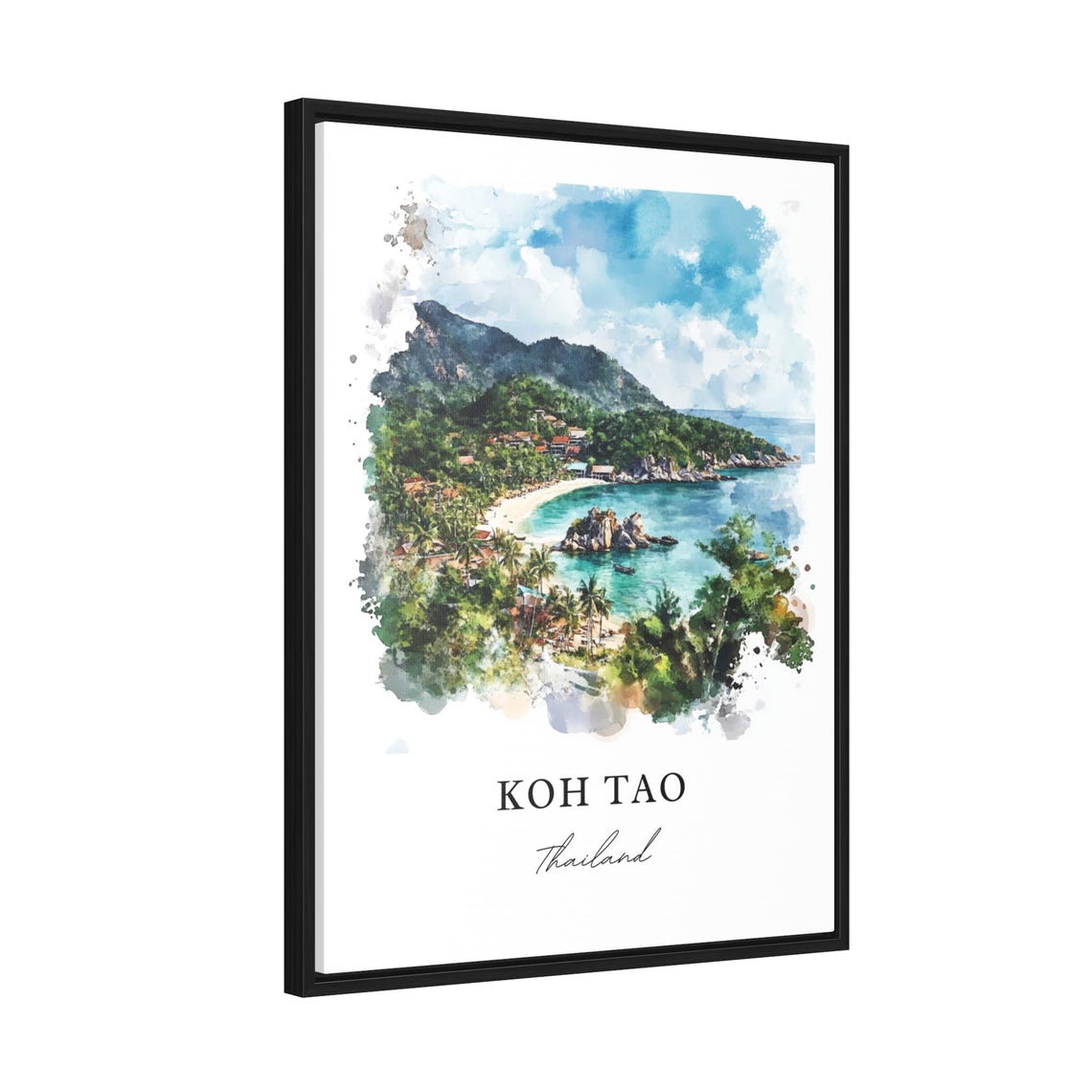 Koh Tao Thailand Turquoise Bay Palm Beach Watercolor Travel Poster - Image 2