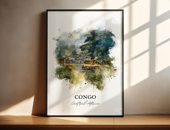 Congo Wall Art Print Africa Watercolor Central Gift Travel Poster Housewarming