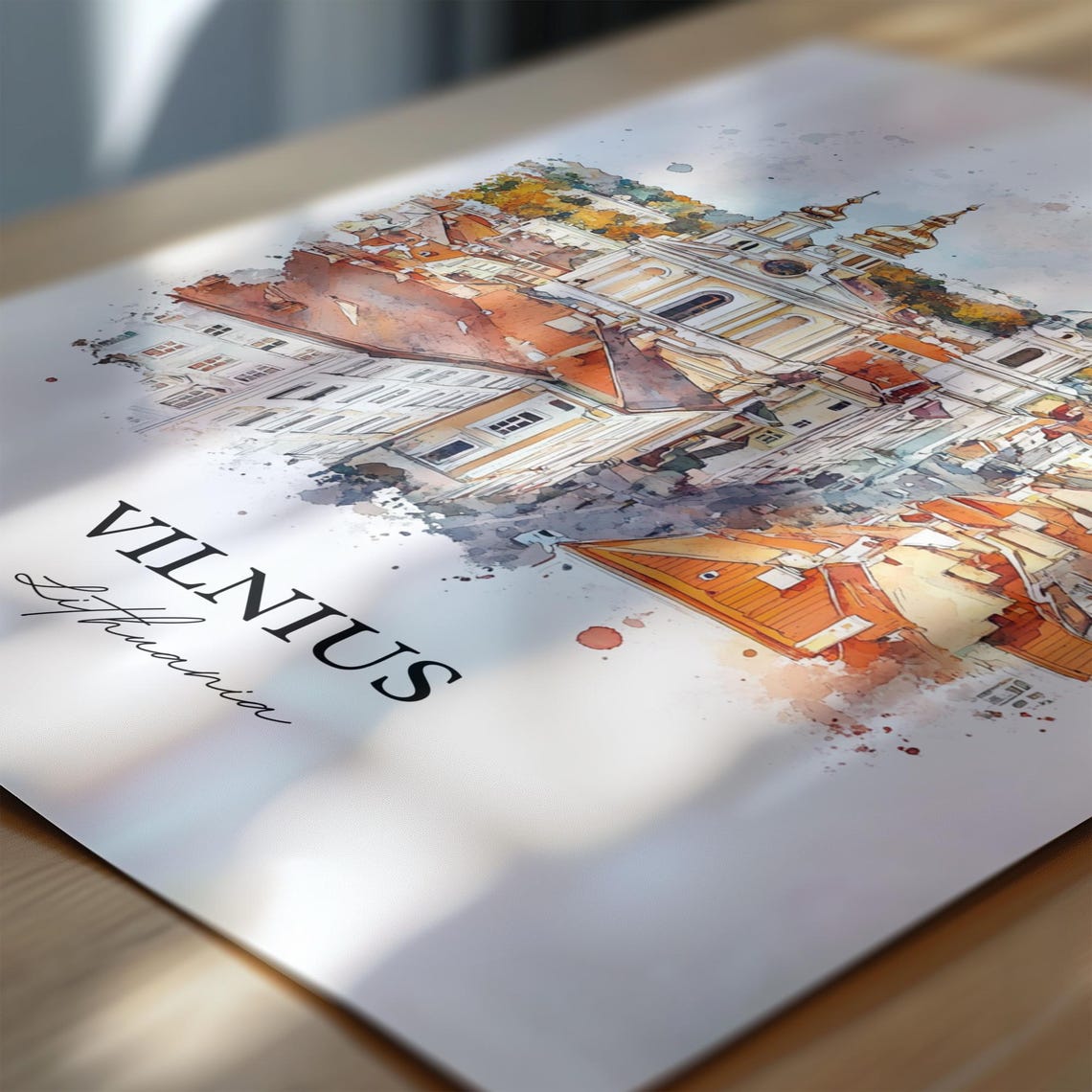 Vilnius Lithuania Old Town Churches Watercolor Travel Poster - Image 6