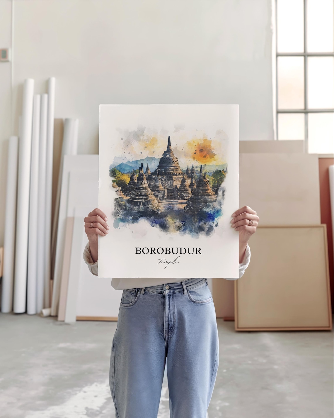 Borobudur Temple Indonesia Stone Stupas Watercolor Travel Poster - Image 5