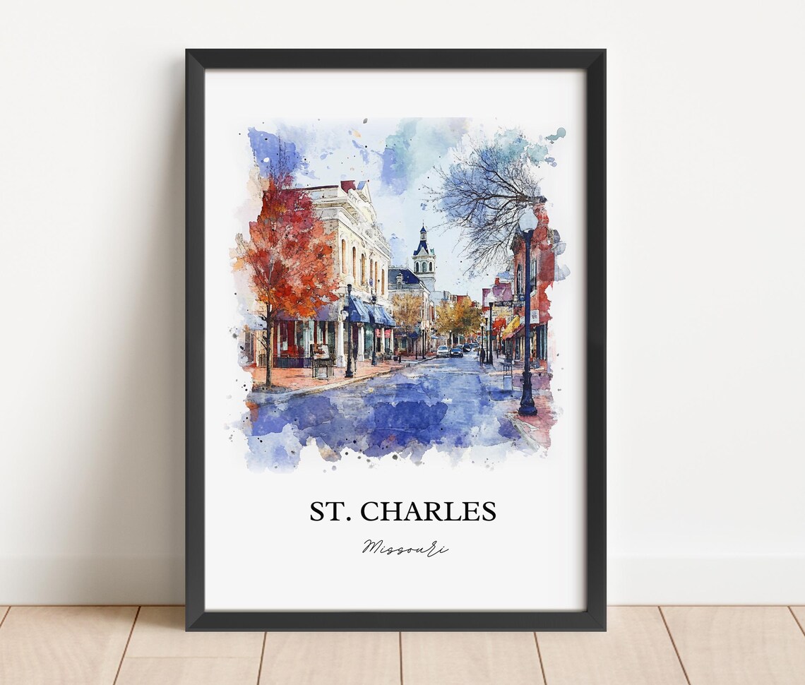 St Charles Missouri Historic Brick Street Fall Watercolor Poster - Image 4