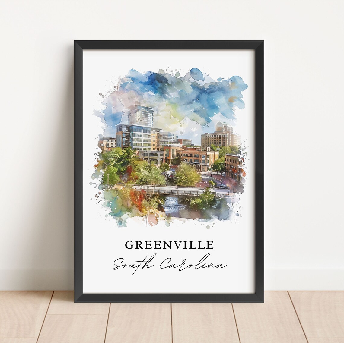 Greenville, SC Watercolor Travel Poster Art Print