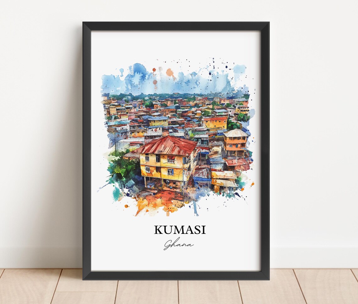 Kumasi Ghana Watercolor City Rooftops Street View Art Poster - Image 5