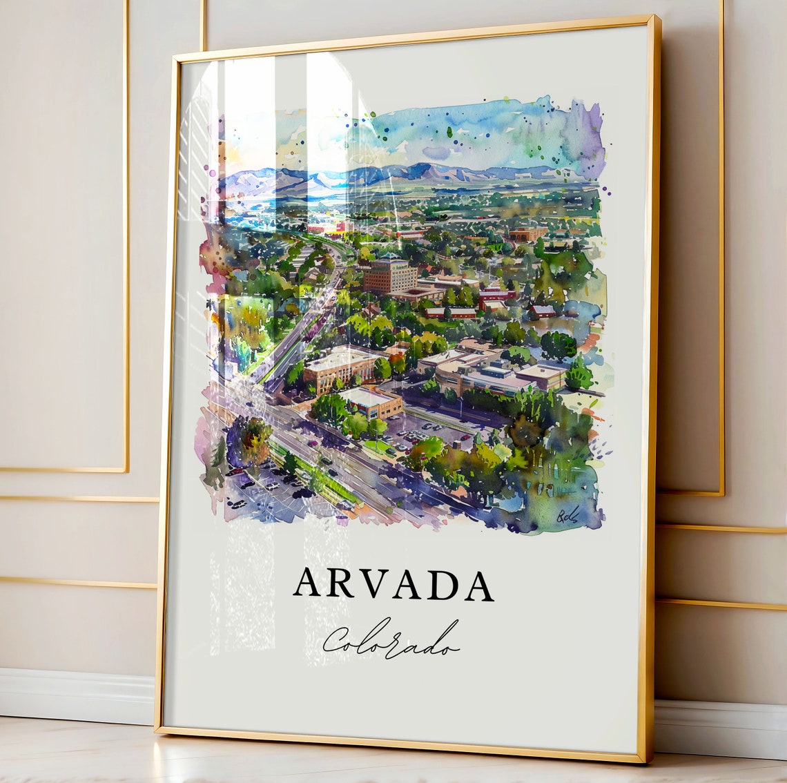 Arvada Colorado Watercolor Aerial City Mountain View Scene Poster - Image 3