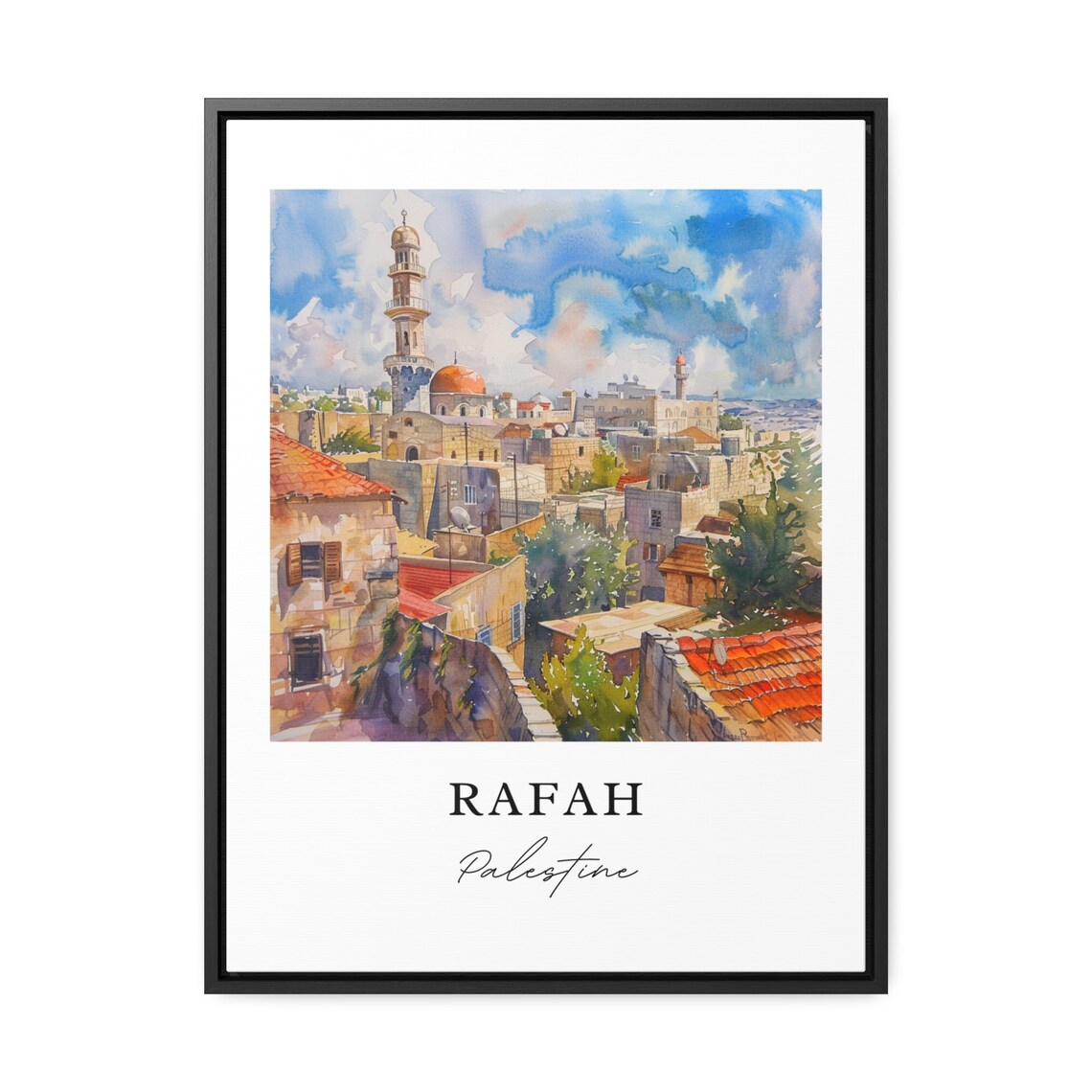 Rafah Palestine Watercolor Old City Mosque Minaret Travel Poster - Image 4