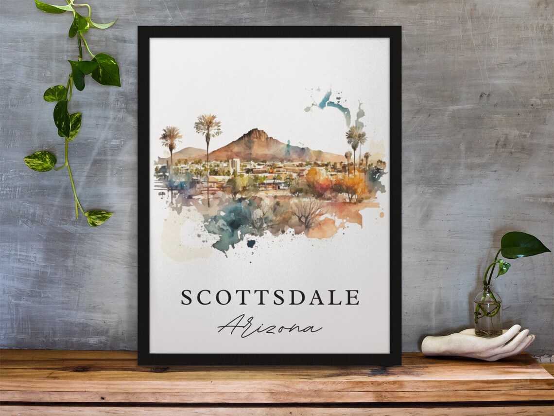 Scottsdale Arizona Desert Mountain Watercolor Southwest Travel Poster