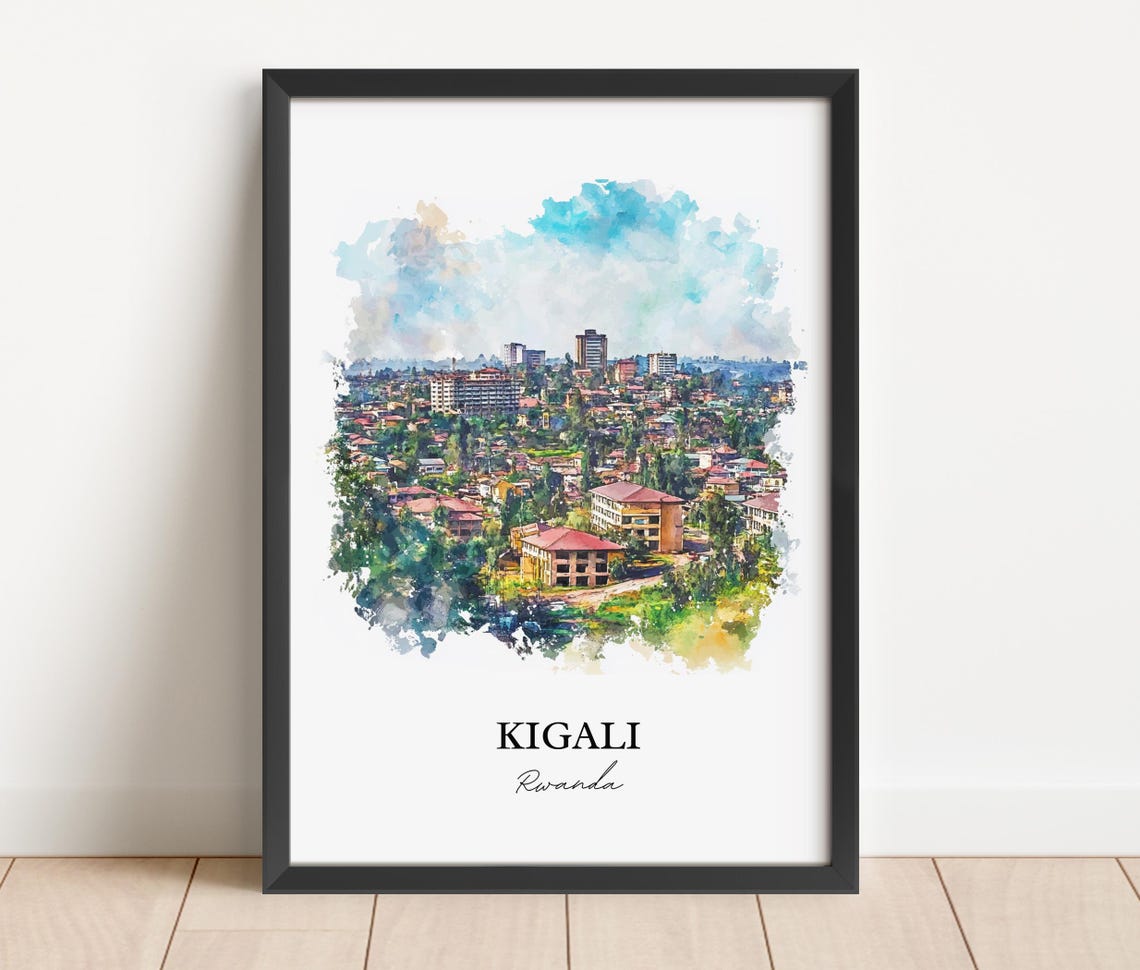 Kigali Rwanda Green Hills City View Watercolor Travel Poster - Image 3
