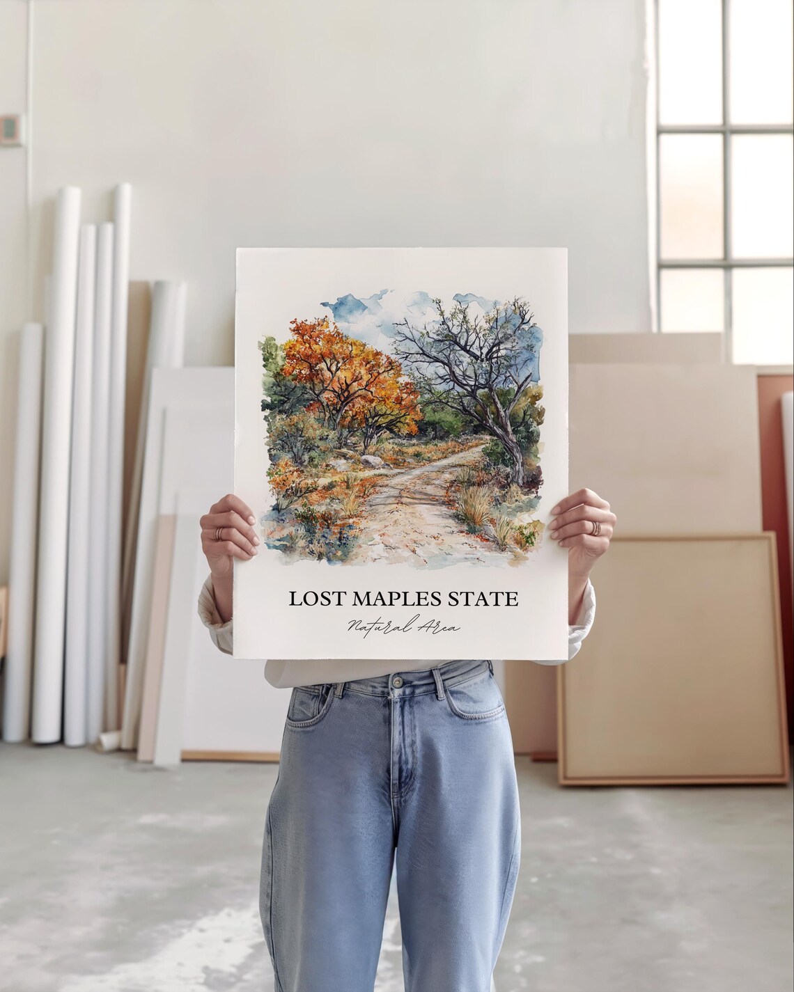 Lost Maples State Natural Area Texas Autumn Trail Watercolor Poster - Image 2
