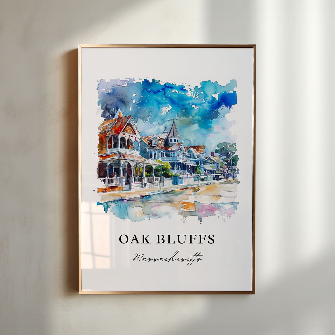 Oak Bluffs MA Watercolor Travel Poster Print