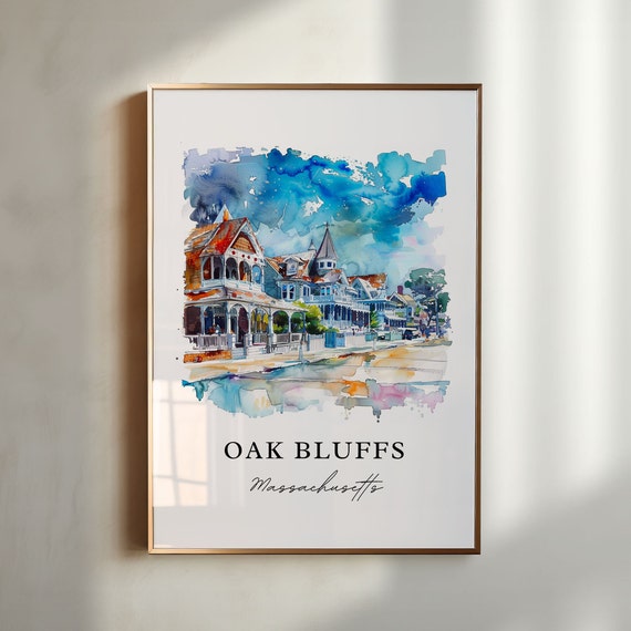 Oak Bluffs MA Watercolor Travel Poster Print