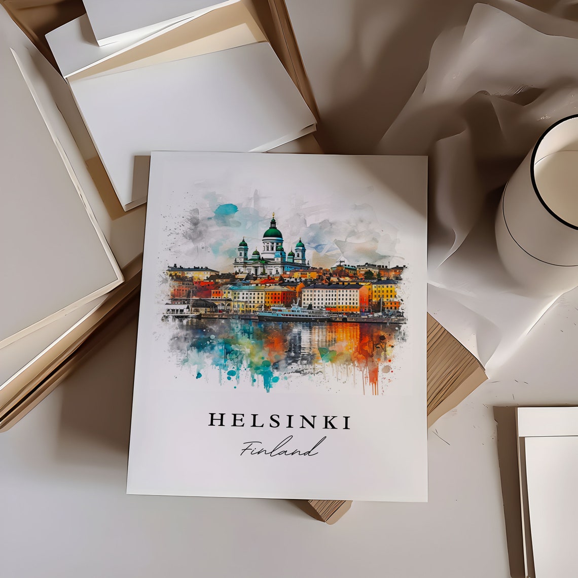 Helsinki Watercolor Travel Poster, Finland Custom Text - Image 6