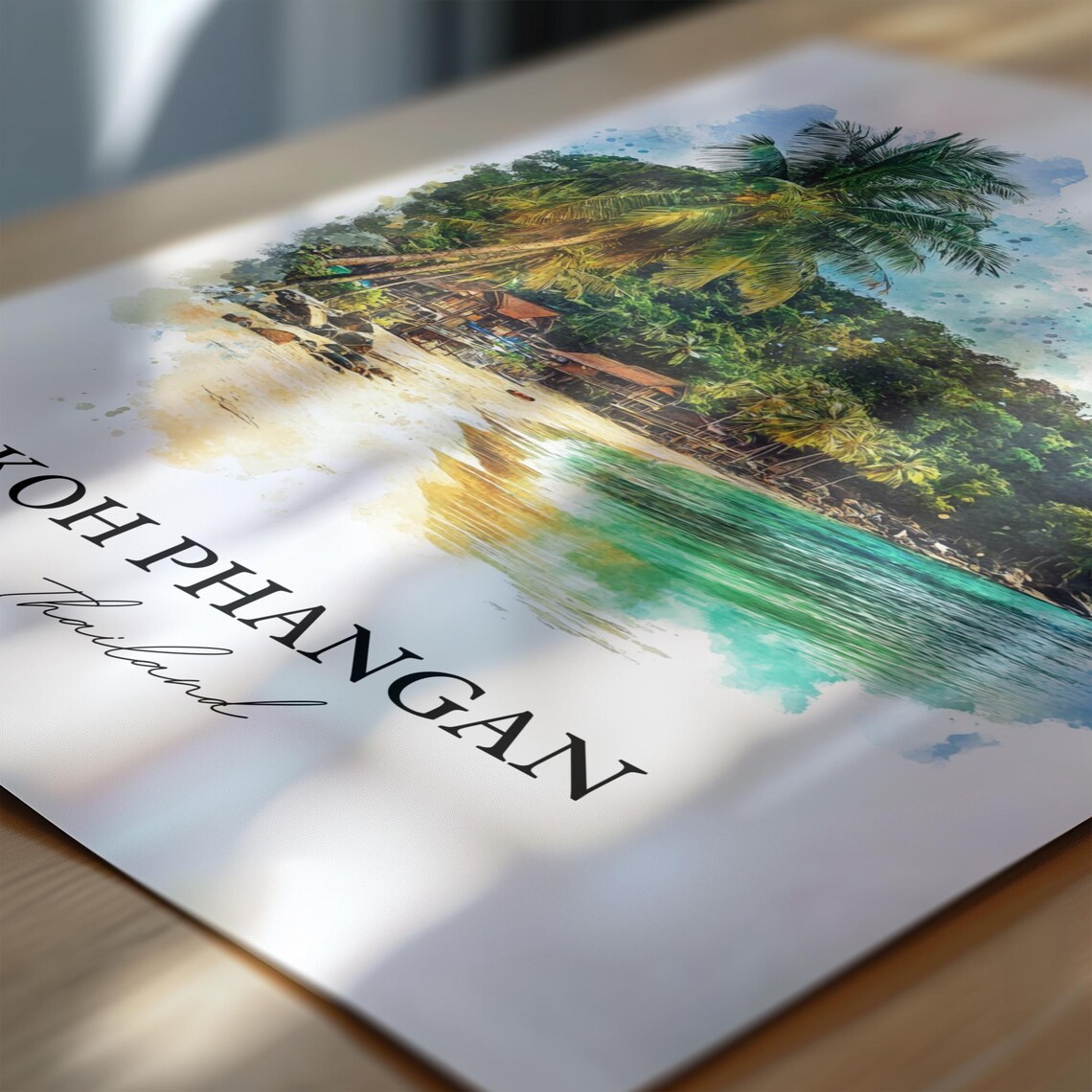 Koh Phangan Thailand Watercolor Palm Beach Turquoise Sea Poster - Image 7
