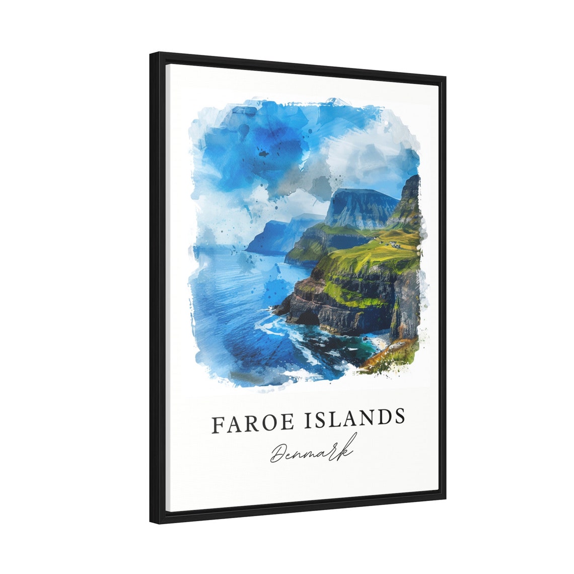 Faroe Islands Denmark Dramatic Coastal Cliffs Watercolor Poster - Image 2