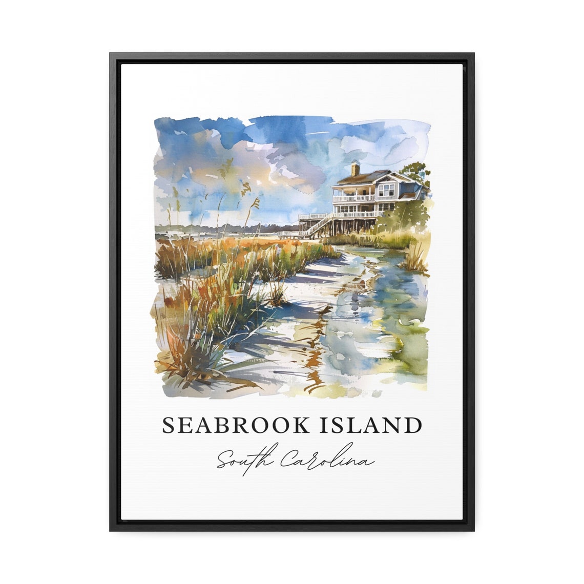 Seabrook Island South Carolina Watercolor Marsh Beach House Poster - Image 3