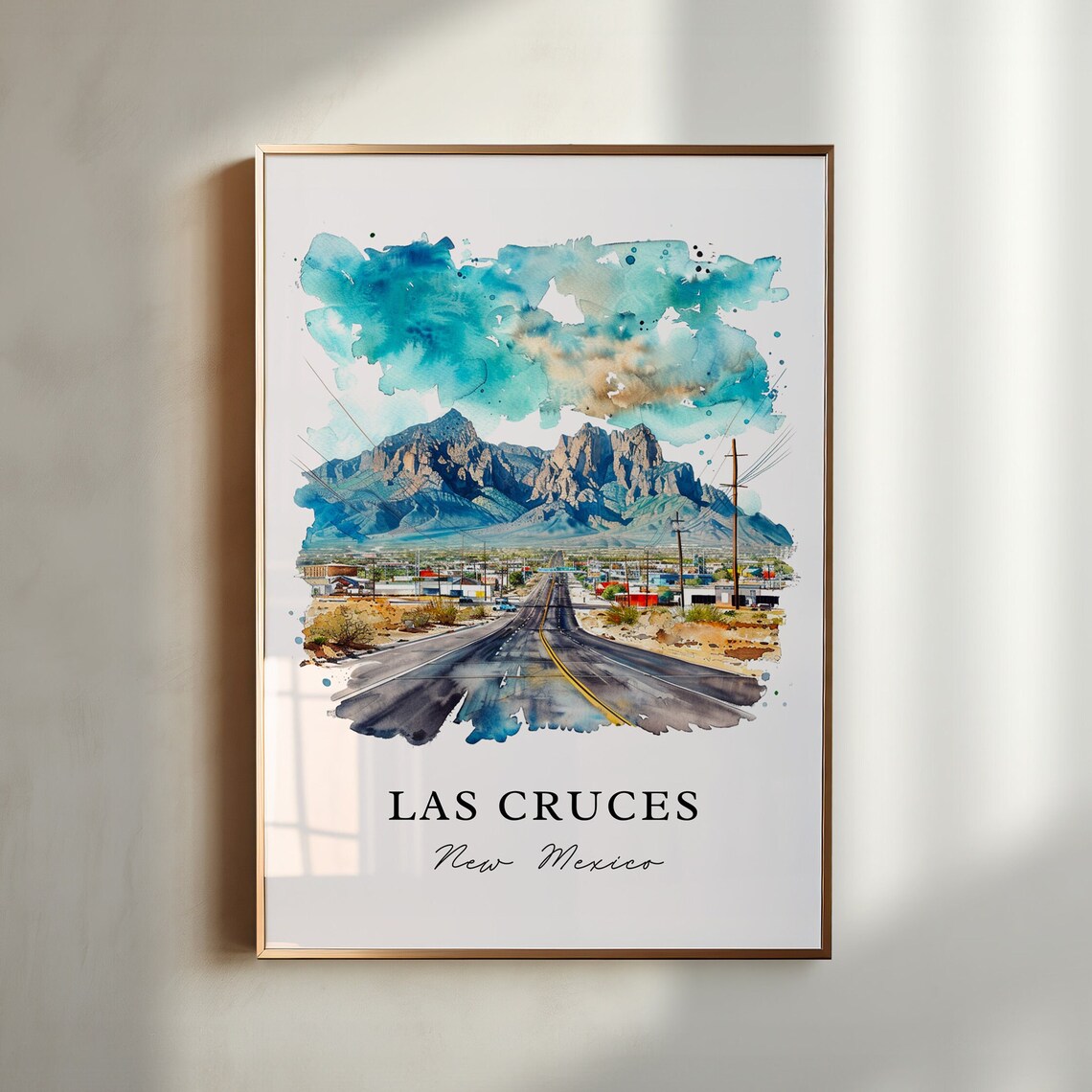 Las Cruces New Mexico Desert Road Organ Mountains Watercolor Poster