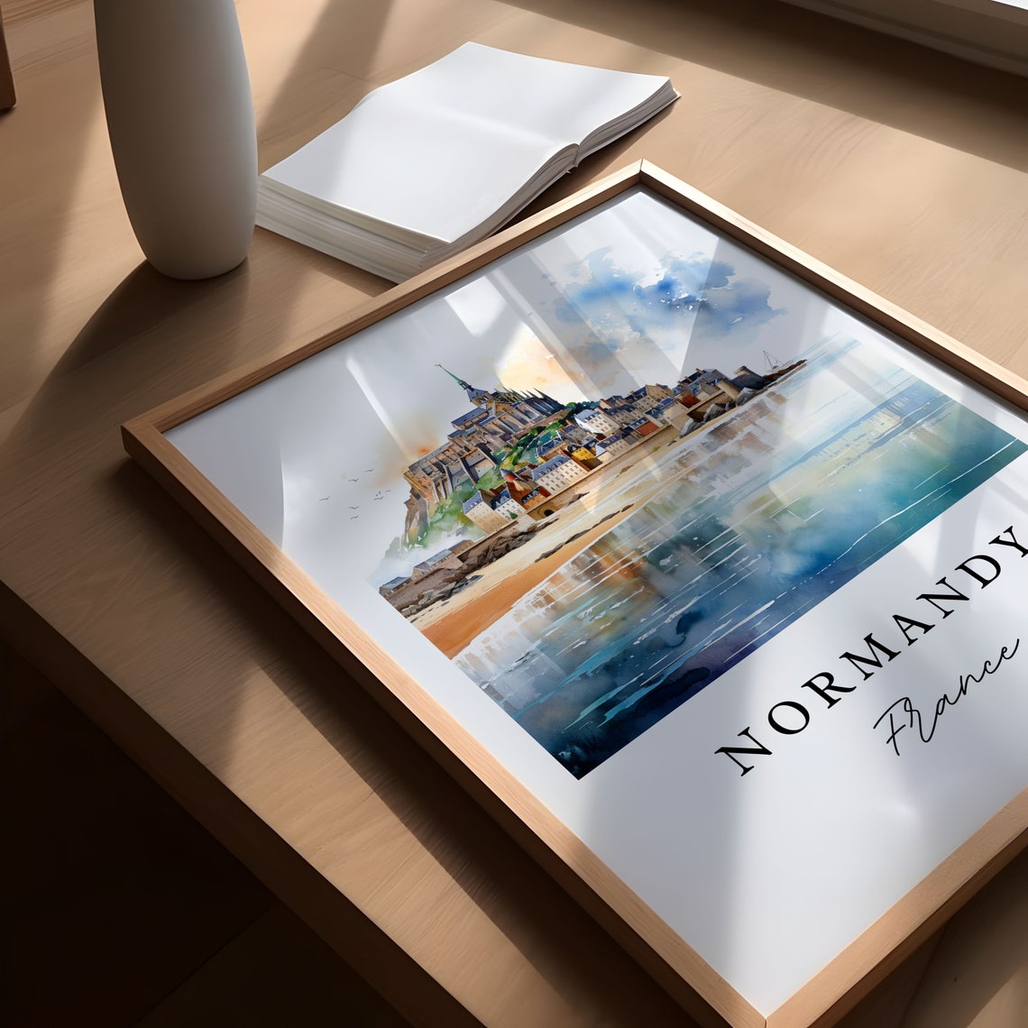 Normandy France Travel Poster, Custom Text Art Print - Image 5