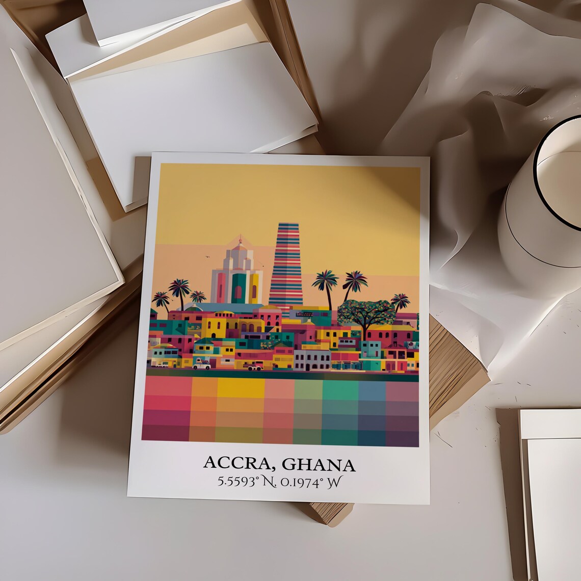 Accra Ghana Colorful Cityscape Palms Vibrant Africa Travel Poster - Image 4