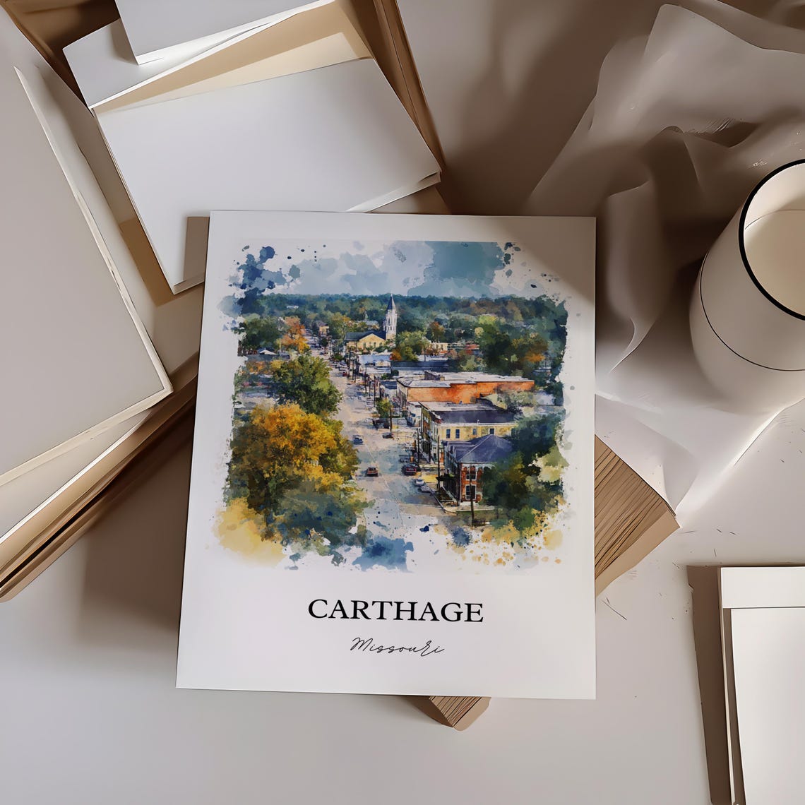 Carthage Missouri Aerial Downtown Church Steeple Fall Poster - Image 5