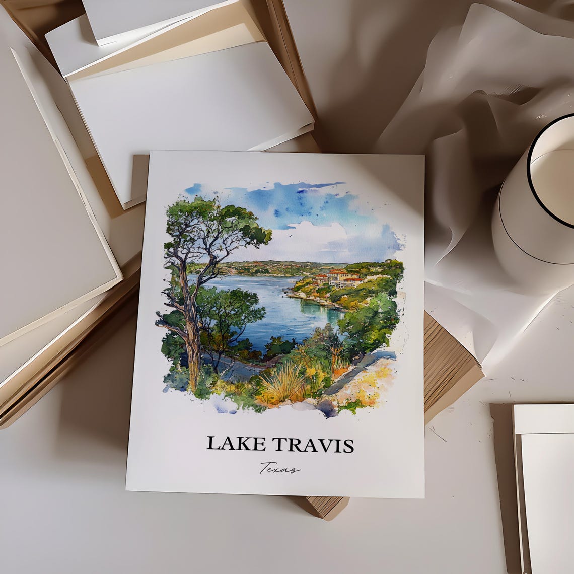Lake Travis Texas Scenic Hillside Overlook Lakeshore Homes Poster - Image 3