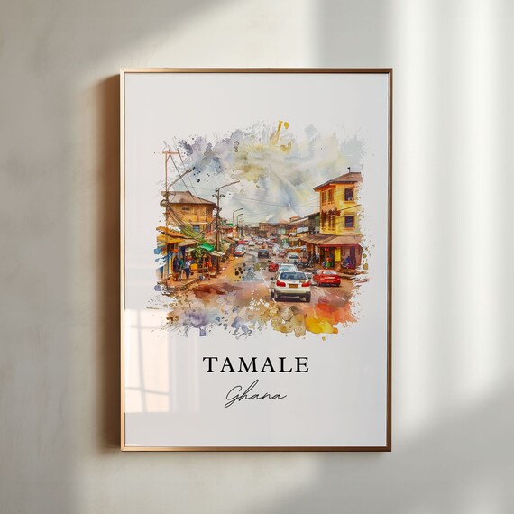 Tamale Ghana Watercolor Travel Poster, Housewarming