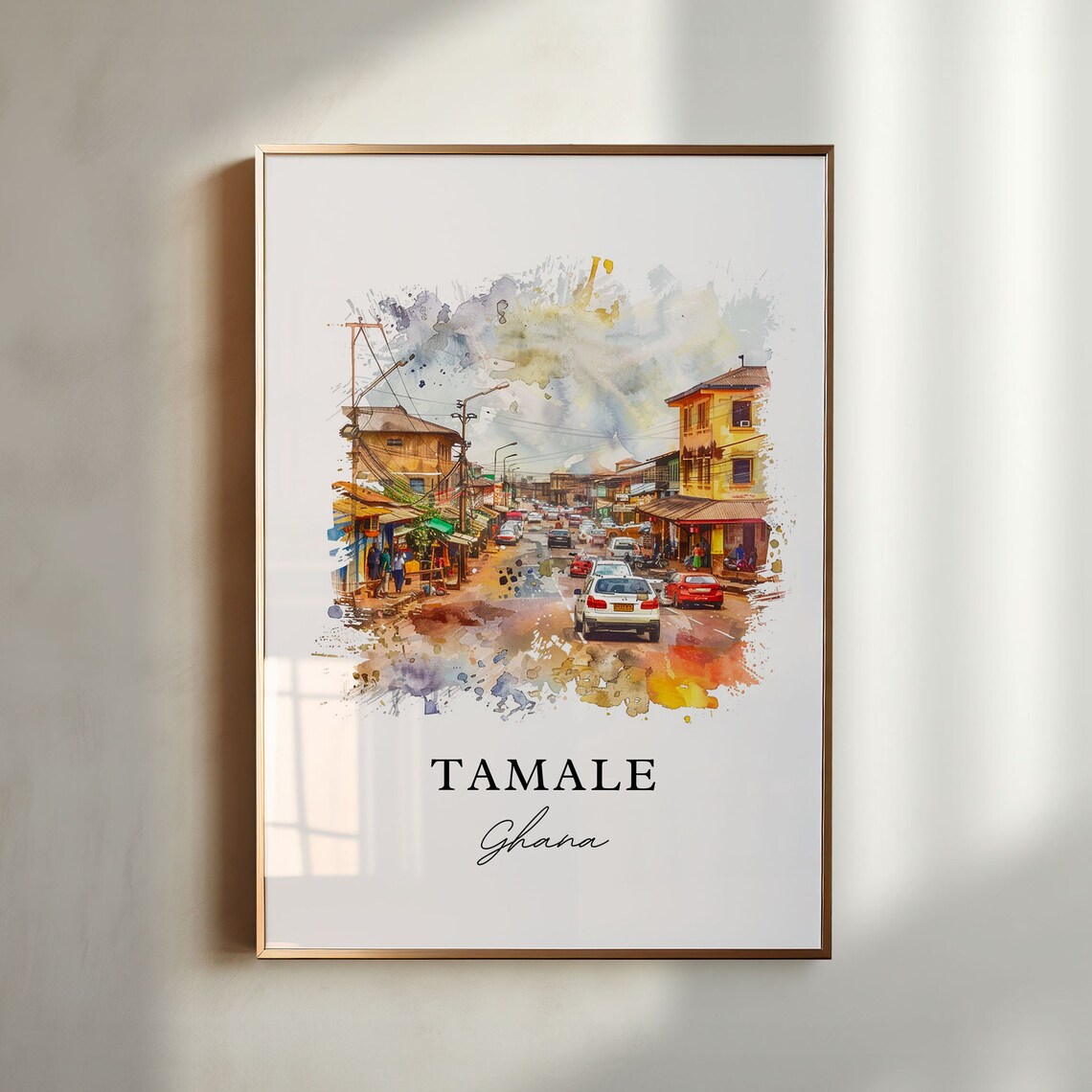 Tamale Ghana Watercolor Travel Poster, Housewarming
