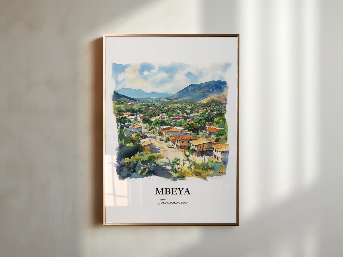 Mbeya Tanzania Lush Mountain Valley Town Watercolor Art Poster - Image 6