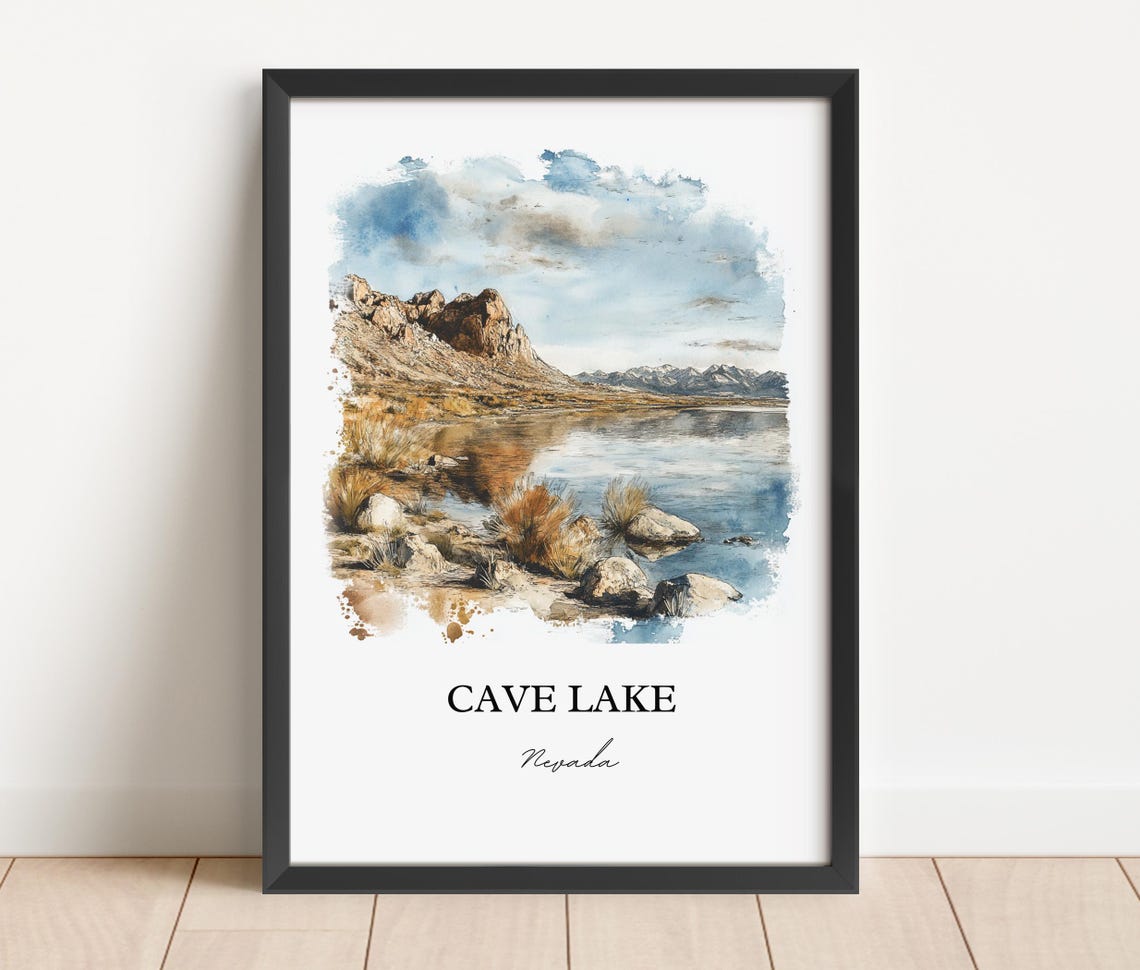 Cave Lake Nevada Rocky Desert Shore Watercolor Landscape Poster - Image 4