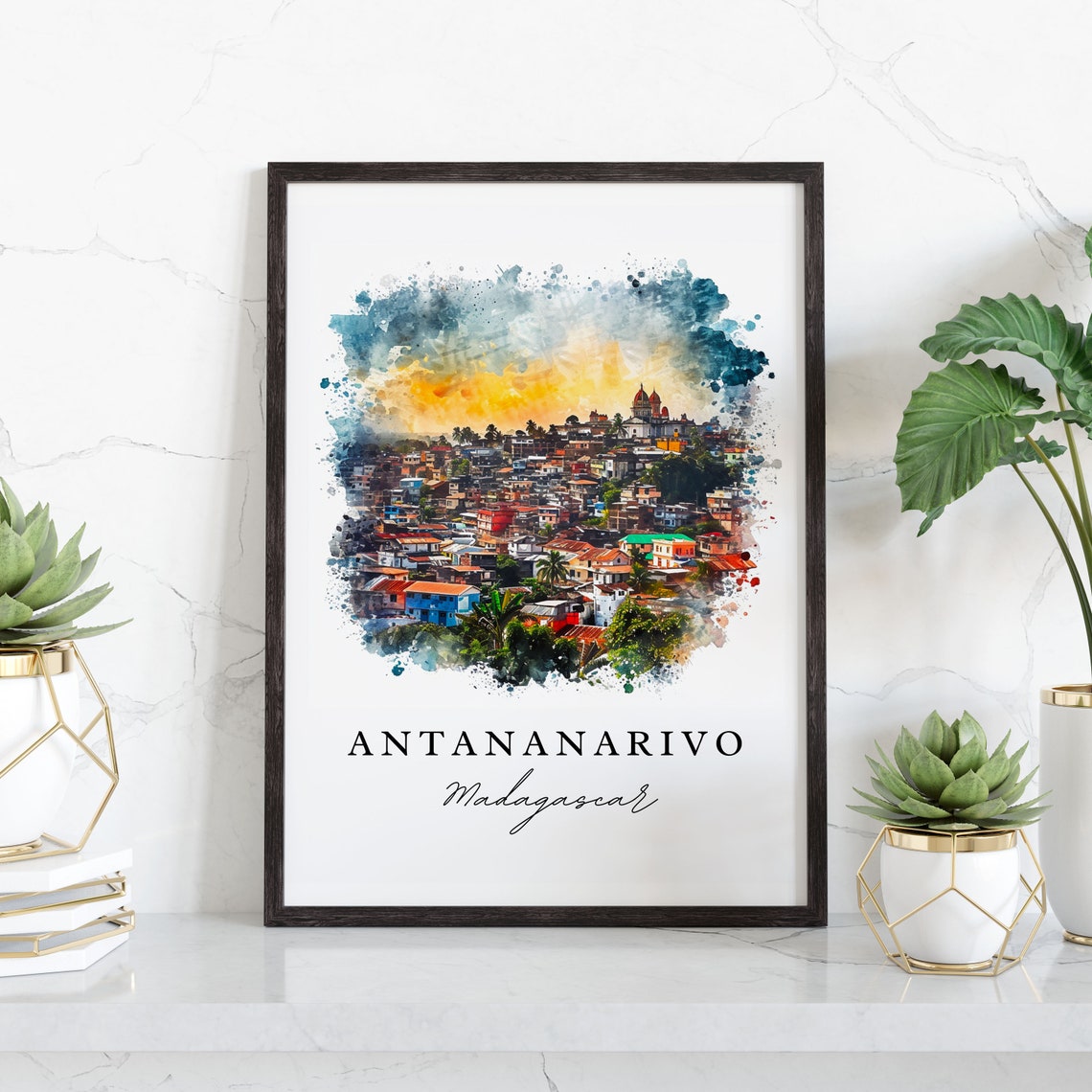 Antananarivo Madagascar Watercolor Hillside Cityscape Travel Poster - Image 4