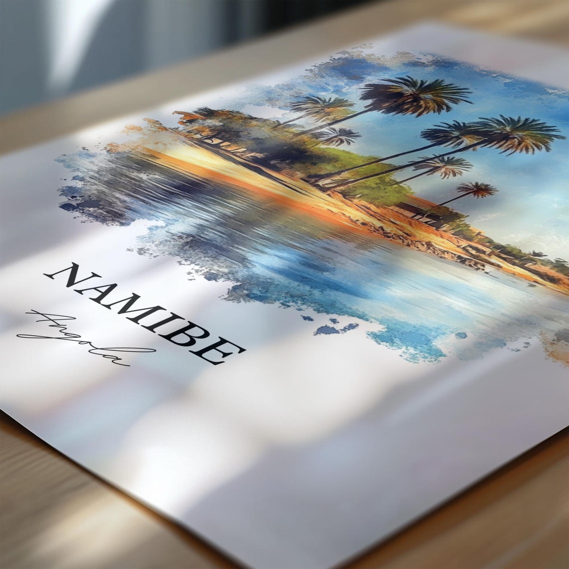 Namibe Angola Palm Trees Waterfront Oasis Watercolor Travel Poster - Image 6