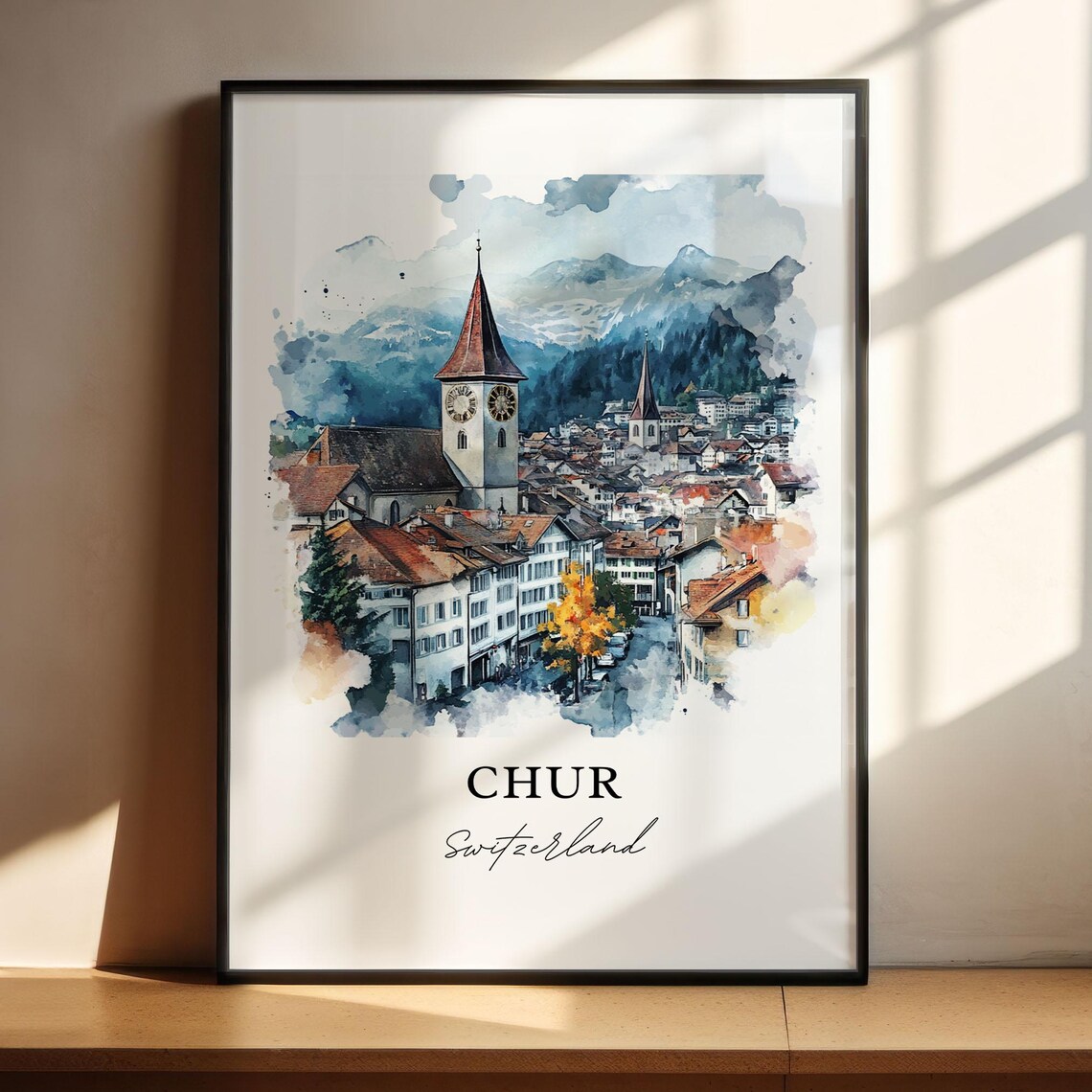 Chur Switzerland Watercolor Travel Poster, Graubnden - Image 4