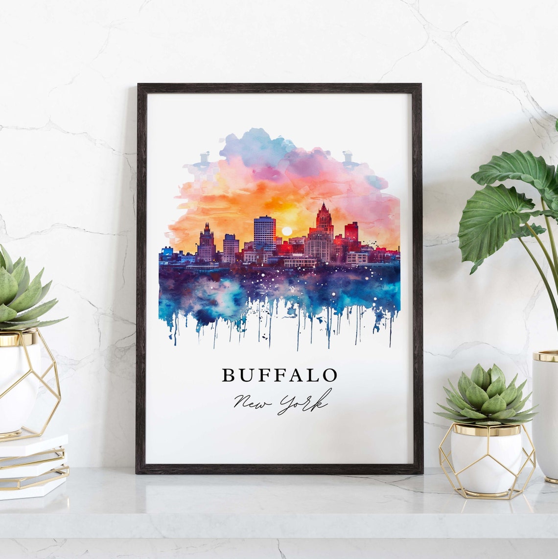 Buffalo NY Custom Text Cityscape Art Print