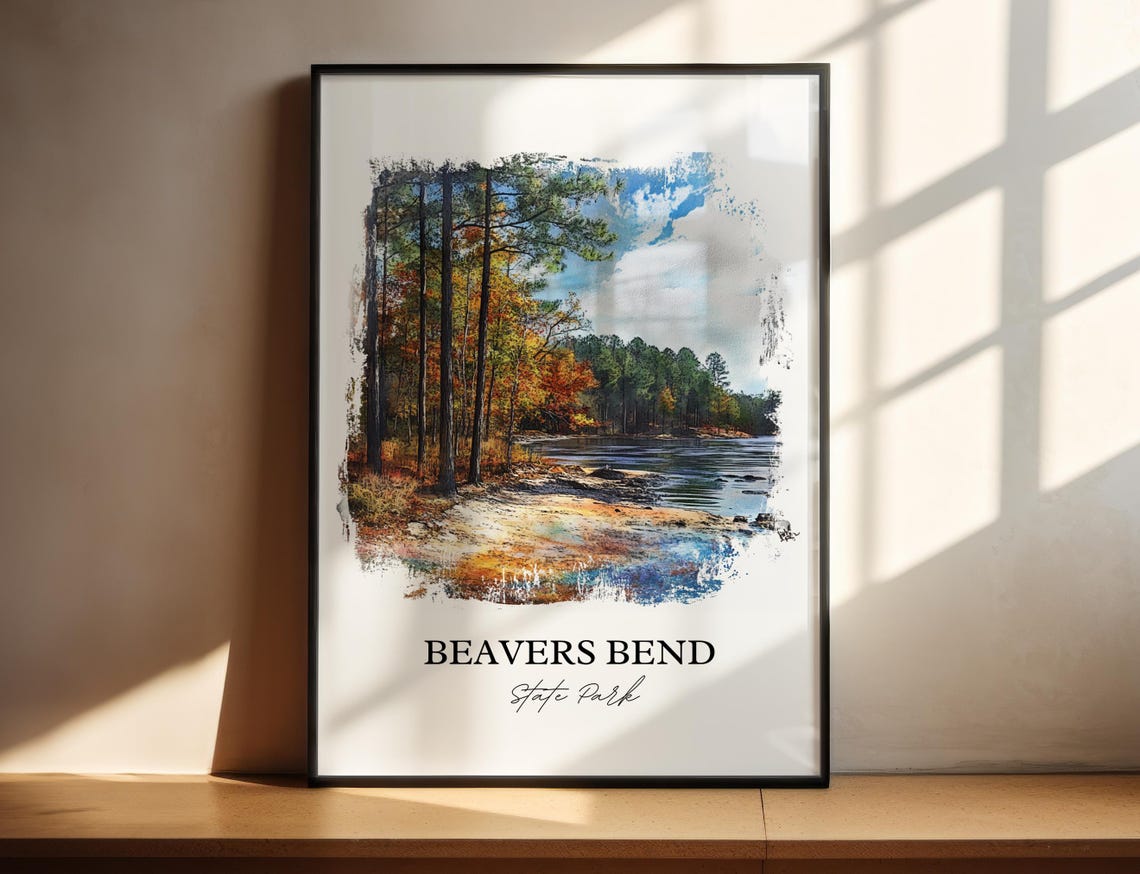 Beavers Bend State Park Fall Forest River Watercolor Nature Poster