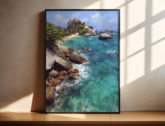 Tayrona National Park Watercolor Tropical Beach Colombia Travel Wall Art